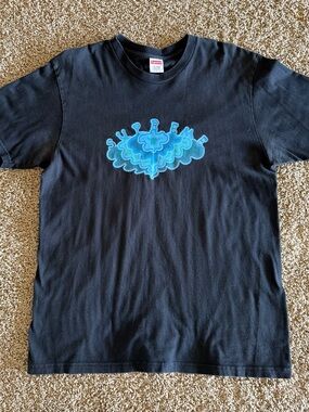 Supreme Black Tee with Blue Wave Logo